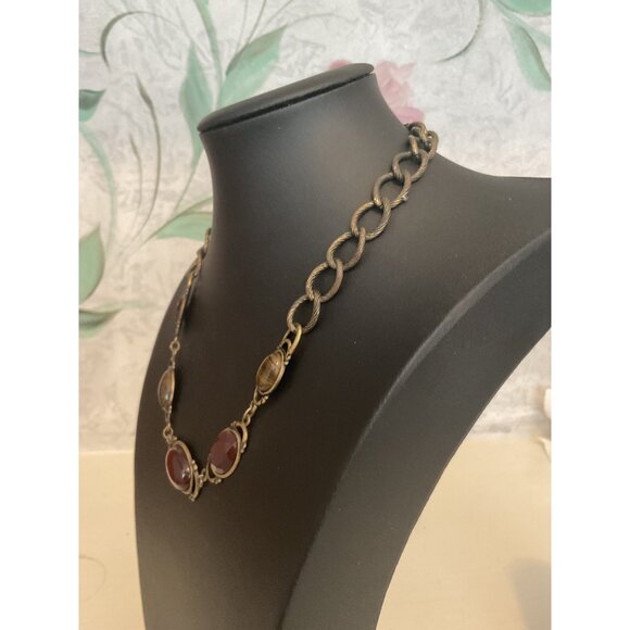 Vintage Avon Chain Necklace With Red & Brown Oval Stones - Picture 4 of 5